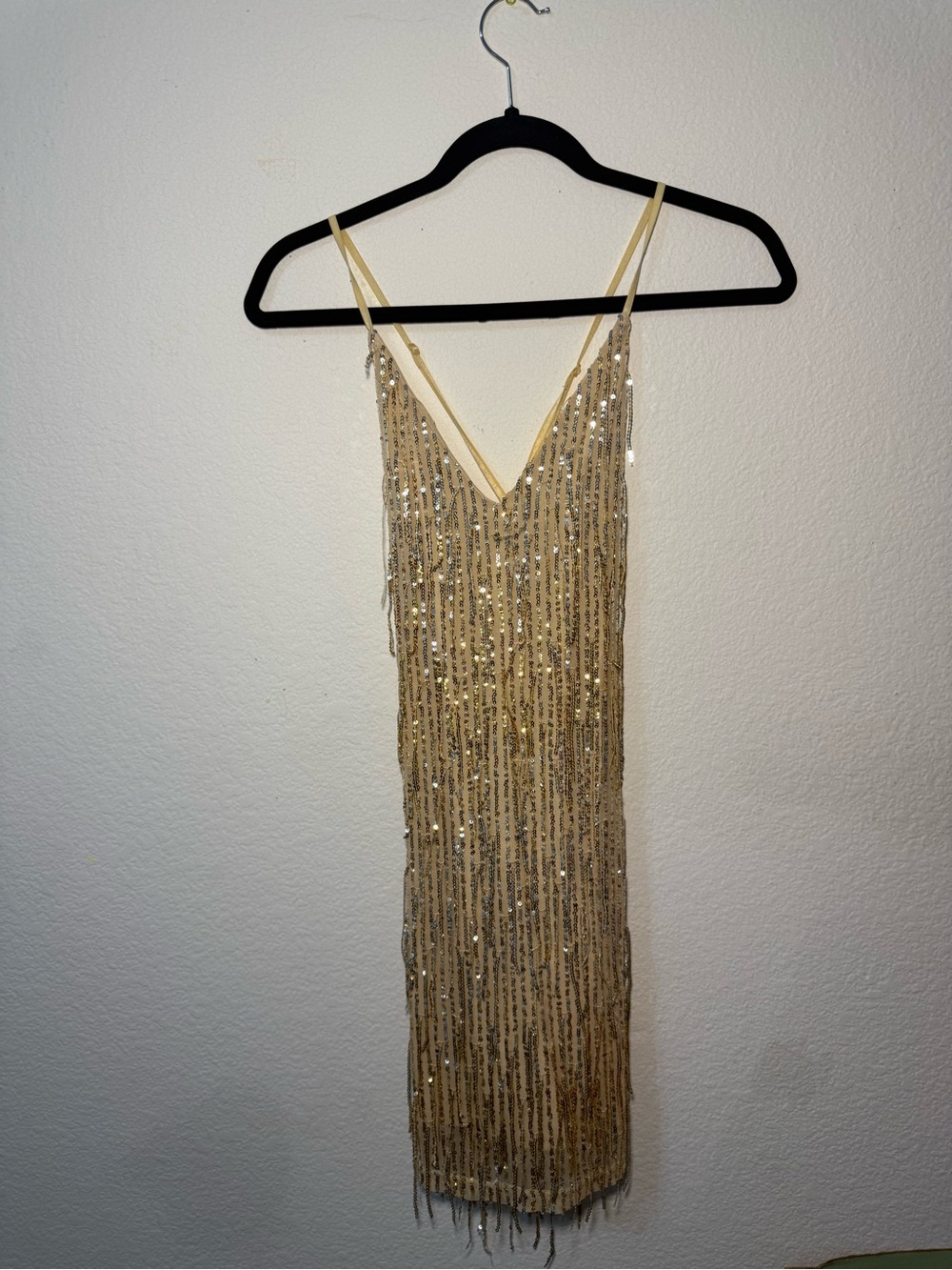 Gold Sequin Mini Dress with Spaghetti Straps